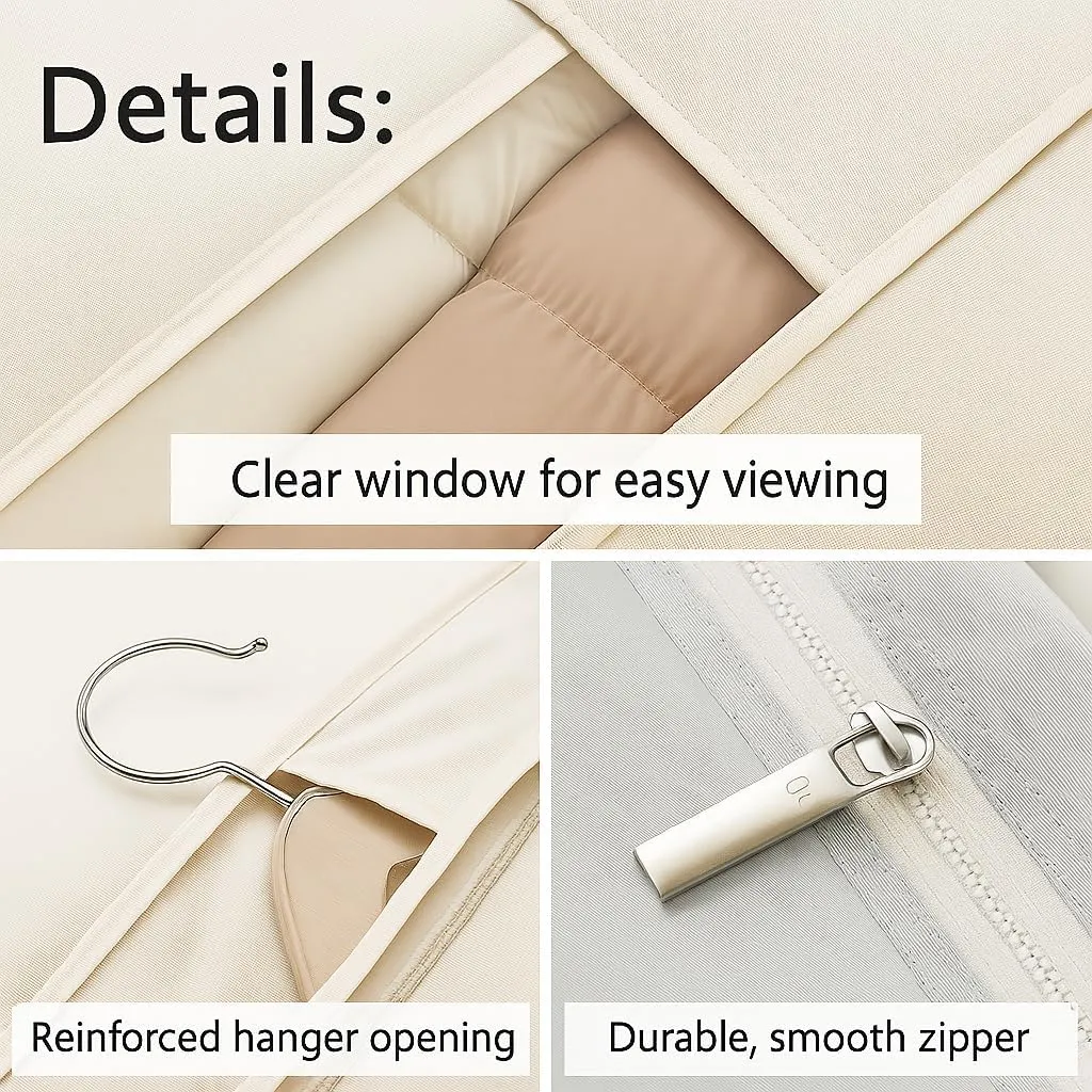 2025 Space Saving Hanging Garment Bag with Self Compression Zipper, Otherwise Space Saving Garment Bag for Down Coat, Hanging Storage Bags for Clothes (Beige,XL)