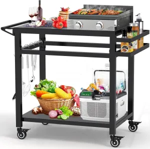 20"x32" Double-Shelf Grill Table Movable Grill Cart, Outdoor Food Prep and Pizza Oven Table, Grill Stand Fits Blackstone Griddle 17" 22"