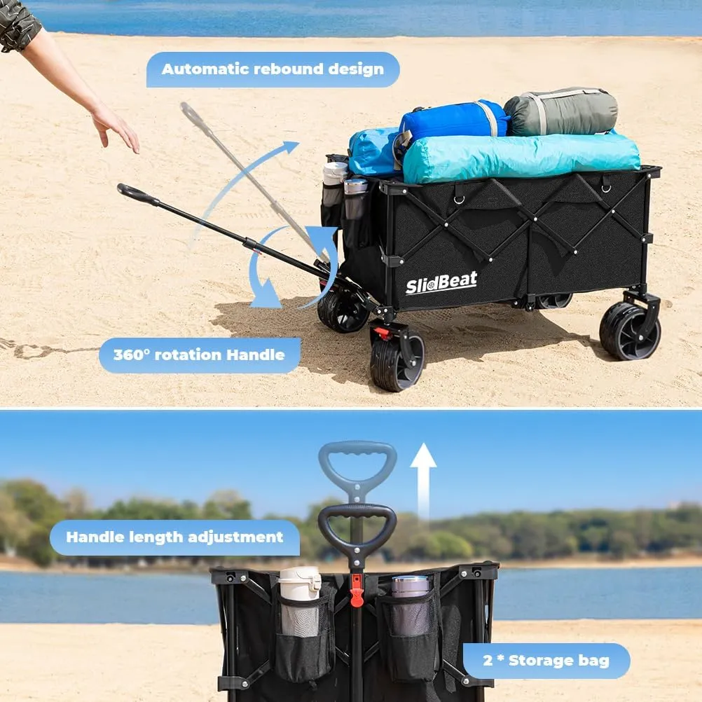 220L Collapsible Wagon with Big Wheels - Heavy Duty Utility Foldable Cart, All-Terrain Wheel & Drink Holders Portable Grocery Carts for Outdoor, Travel, Camping, Beach, Garden,Fishing