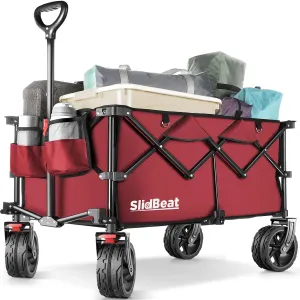 220L Collapsible Wagon with Big Wheels - Heavy Duty Utility Foldable Cart, All-Terrain Wheel & Drink Holders Portable Grocery Carts for Outdoor, Travel, Camping, Beach, Garden,Fishing