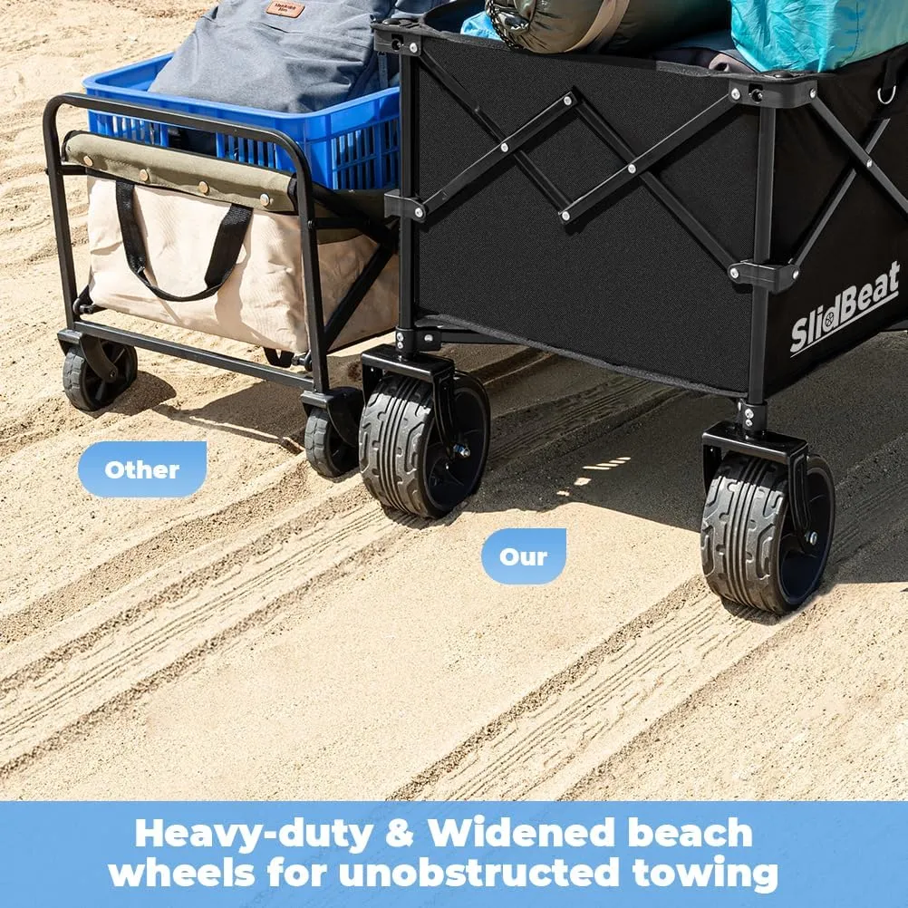 220L Collapsible Wagon with Big Wheels - Heavy Duty Utility Foldable Cart, All-Terrain Wheel & Drink Holders Portable Grocery Carts for Outdoor, Travel, Camping, Beach, Garden,Fishing