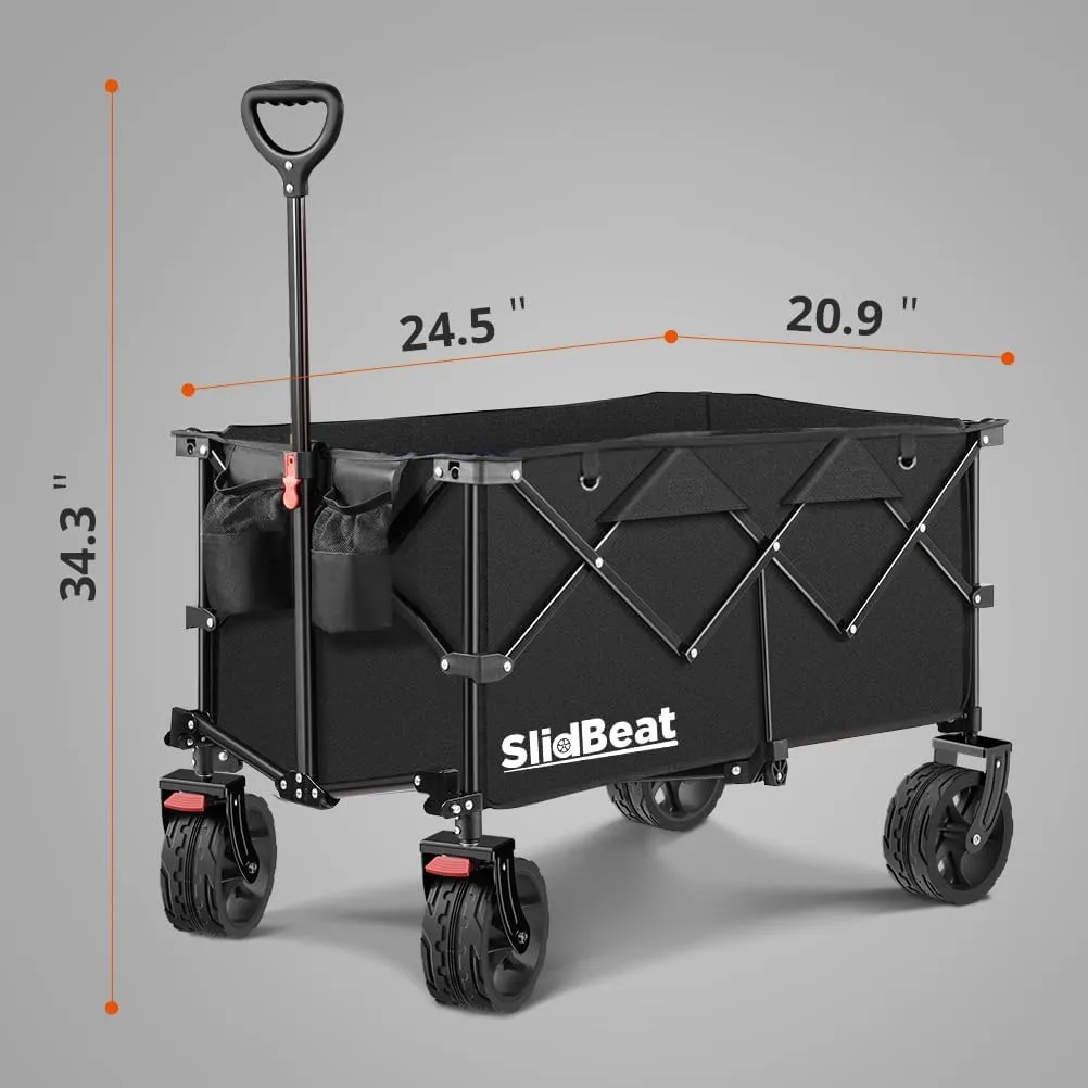 220L Collapsible Wagon with Big Wheels - Heavy Duty Utility Foldable Cart, All-Terrain Wheel & Drink Holders Portable Grocery Carts for Outdoor, Travel, Camping, Beach, Garden,Fishing