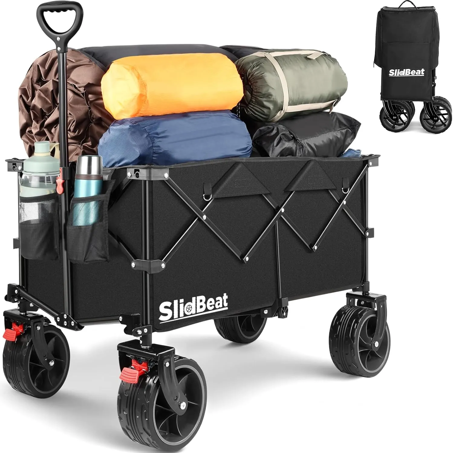 220L Collapsible Wagon with Big Wheels - Heavy Duty Utility Foldable Cart, All-Terrain Wheel & Drink Holders Portable Grocery Carts for Outdoor, Travel, Camping, Beach, Garden,Fishing