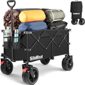 220L Collapsible Wagon with Big Wheels - Heavy Duty Utility Foldable Cart, All-Terrain Wheel & Drink Holders Portable Grocery Carts for Outdoor, Travel, Camping, Beach, Garden,Fishing