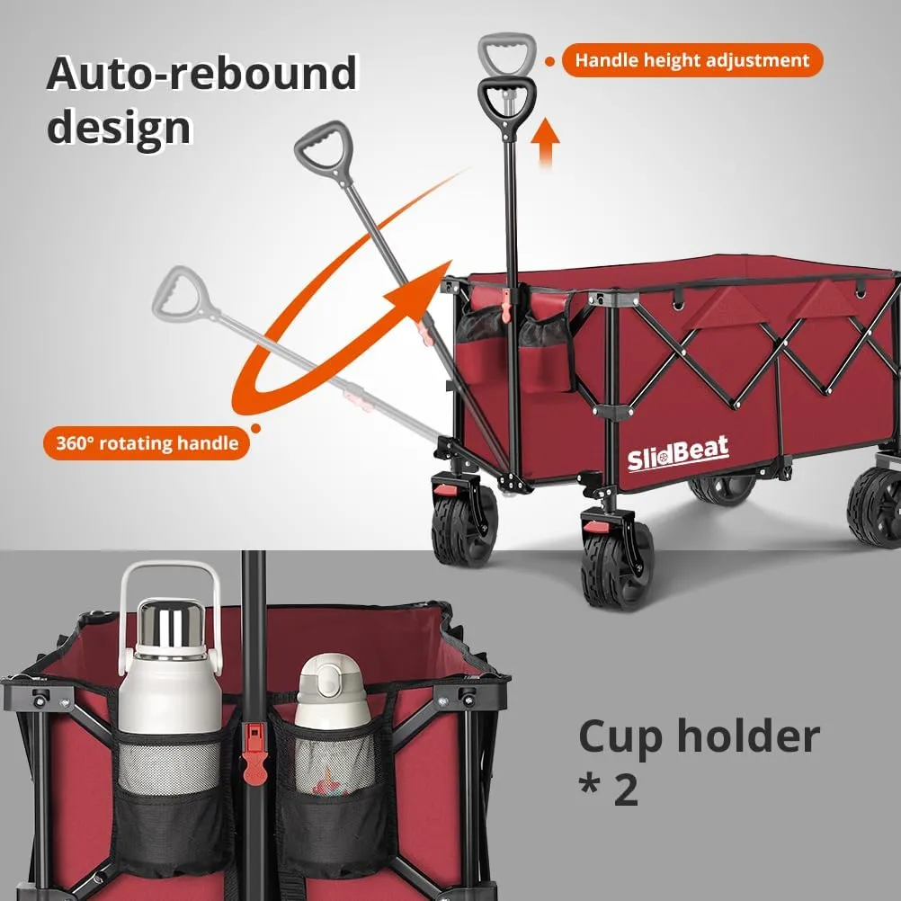220L Collapsible Wagon with Big Wheels - Heavy Duty Utility Foldable Cart, All-Terrain Wheel & Drink Holders Portable Grocery Carts for Outdoor, Travel, Camping, Beach, Garden,Fishing