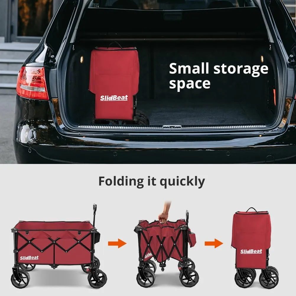 220L Collapsible Wagon with Big Wheels - Heavy Duty Utility Foldable Cart, All-Terrain Wheel & Drink Holders Portable Grocery Carts for Outdoor, Travel, Camping, Beach, Garden,Fishing