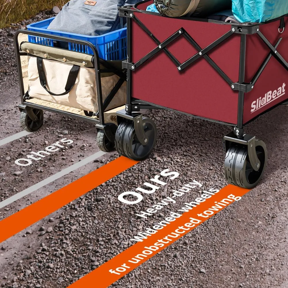 220L Collapsible Wagon with Big Wheels - Heavy Duty Utility Foldable Cart, All-Terrain Wheel & Drink Holders Portable Grocery Carts for Outdoor, Travel, Camping, Beach, Garden,Fishing