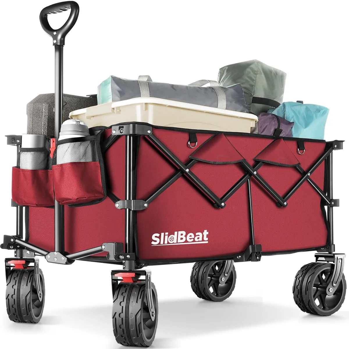 220L Collapsible Wagon with Big Wheels - Heavy Duty Utility Foldable Cart, All-Terrain Wheel & Drink Holders Portable Grocery Carts for Outdoor, Travel, Camping, Beach, Garden,Fishing