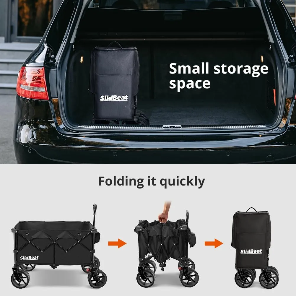 220L Collapsible Wagon with Big Wheels - Heavy Duty Utility Foldable Cart, All-Terrain Wheel & Drink Holders Portable Grocery Carts for Outdoor, Travel, Camping, Beach, Garden,Fishing