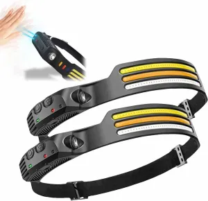 230° Ultra-Light Motion-Sensing Headlamp, 2025 New LED Headlamp Rechargeable, 230° Wide Beam Head Lamp Motion Sensor LED Headlamp, Three Front-Facing LED Strips, 10Mode Headlamps (2pcs)