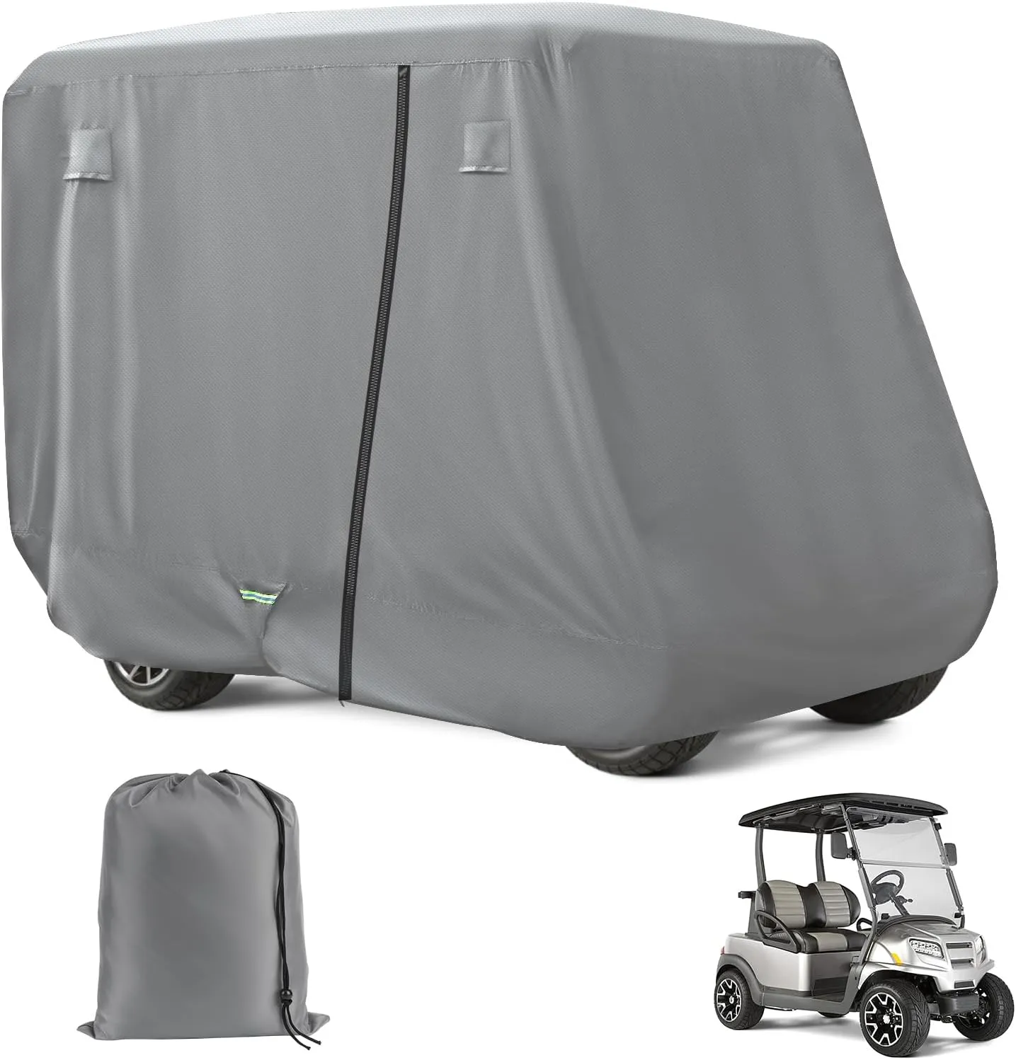 2/4 Passenger Golf Cart Cover for Club Car, EZGO,Yamaha Model, 420D PU Oxford Fabrics Waterproof Golf Cart Covers All-Weather Protection Full Cover 3-Zipper (Black / Gray)