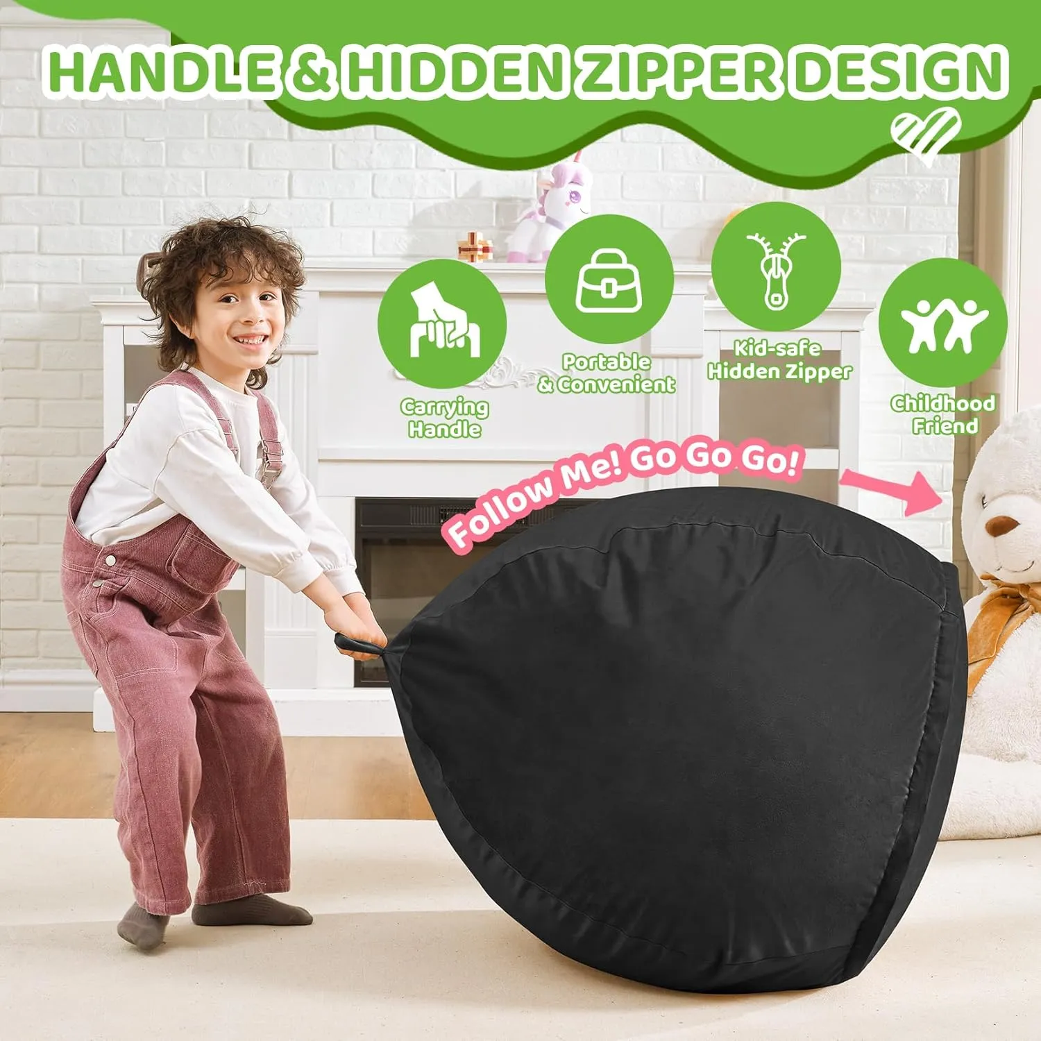 2.5Ft Bean Bag Chair, Memory Foam Filling Bean Bag Chairs with Velvet Cover, Removable and Machine Washable Cover, Teardrop Bean Bag Chair for Adults,Teens and Kids - Black