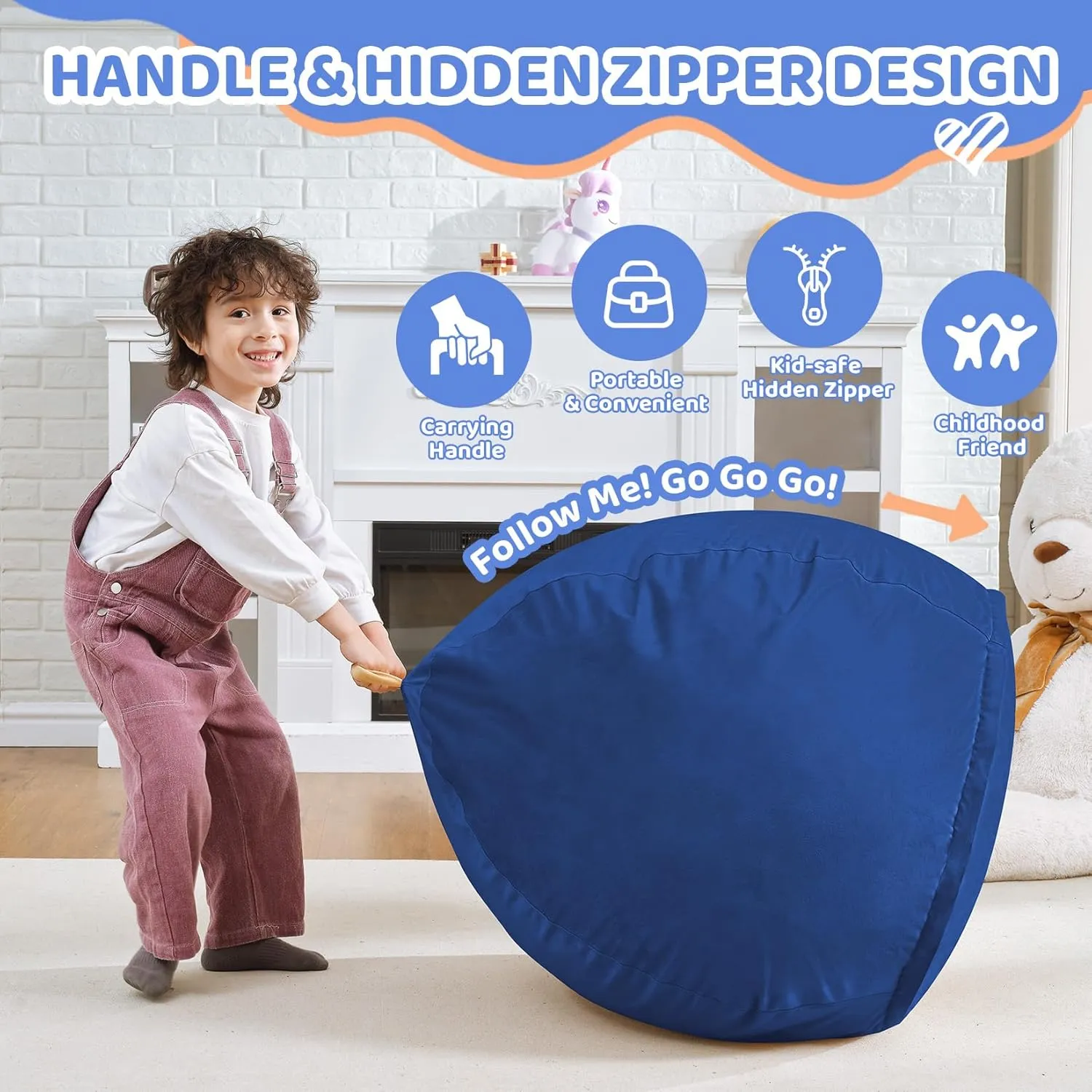 2.5Ft Bean Bag Chair, Memory Foam Filling Bean Bag Chairs with Velvet Cover, Removable and Machine Washable Cover, Teardrop Bean Bag Chair for Adults,Teens and Kids - Dark Blue