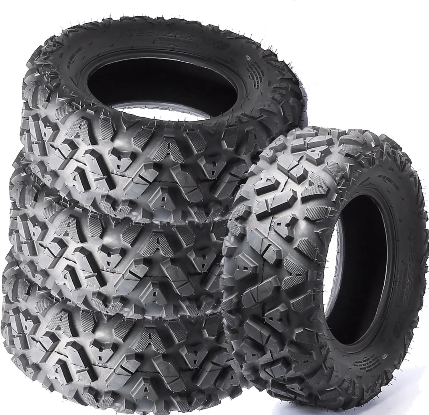 25x10x12 25x10-12 6PR All-Terrain Off-Road ATV UTV Tire,25x10.00-12 12inch Tubeless Tire, Heavy-Duty Replacement for Quad ATV, UTV, Go Kart, Golf Cart, and Lawn Mower (4)