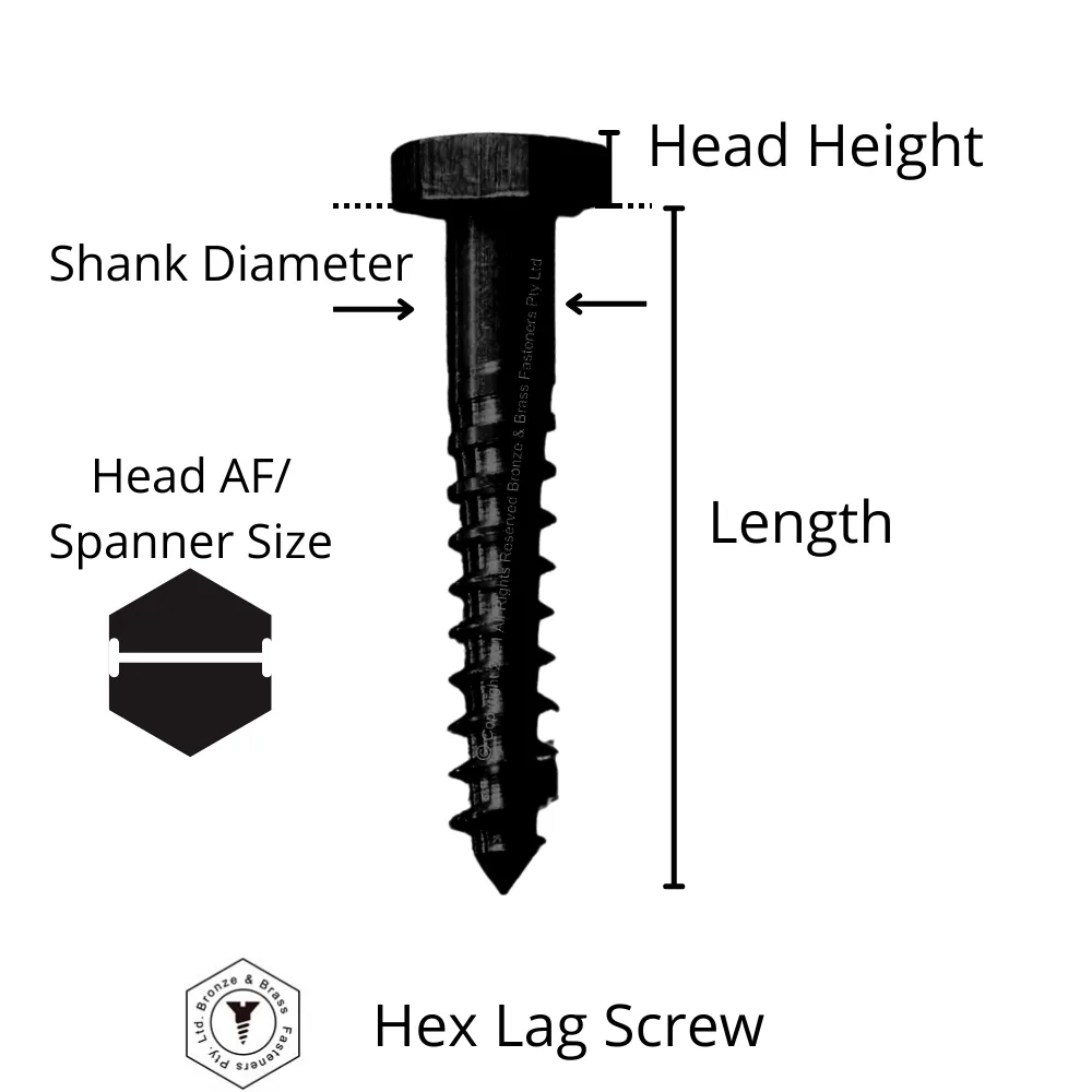2795 - 135715 - Silicon Bronze Hex Lag Screw- 5/16 x 3" (Hex Head Woodscrew)