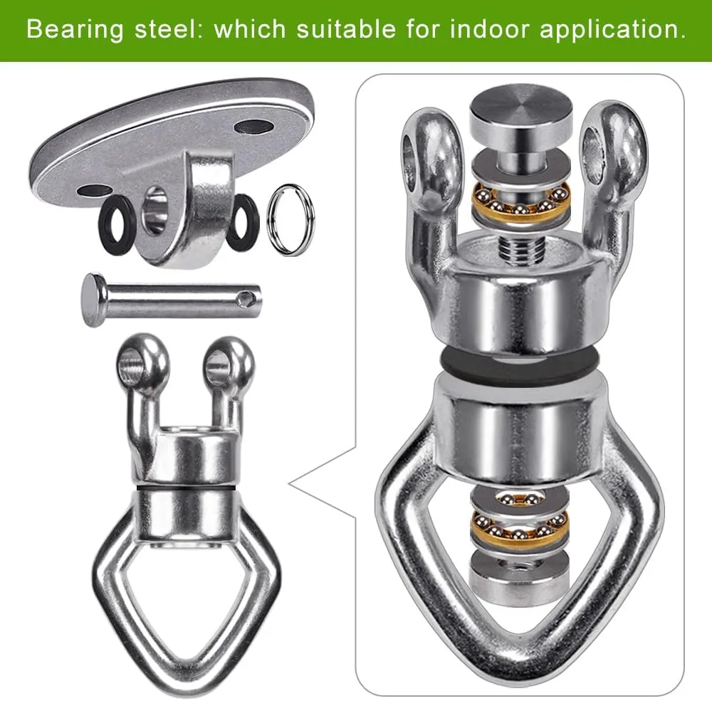 2Pack Swing Hanger with Bearing Swivel 800LB Capacity Stainless Steel Aerial Silks Ceiling Mount Bracket Hammock Hardware for Swings, Hanging Chair, Aerial Hoop, Heavy Bag, Yoga Swing
