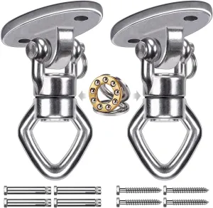 2Pack Swing Hanger with Bearing Swivel 800LB Capacity Stainless Steel Aerial Silks Ceiling Mount Bracket Hammock Hardware for Swings, Hanging Chair, Aerial Hoop, Heavy Bag, Yoga Swing