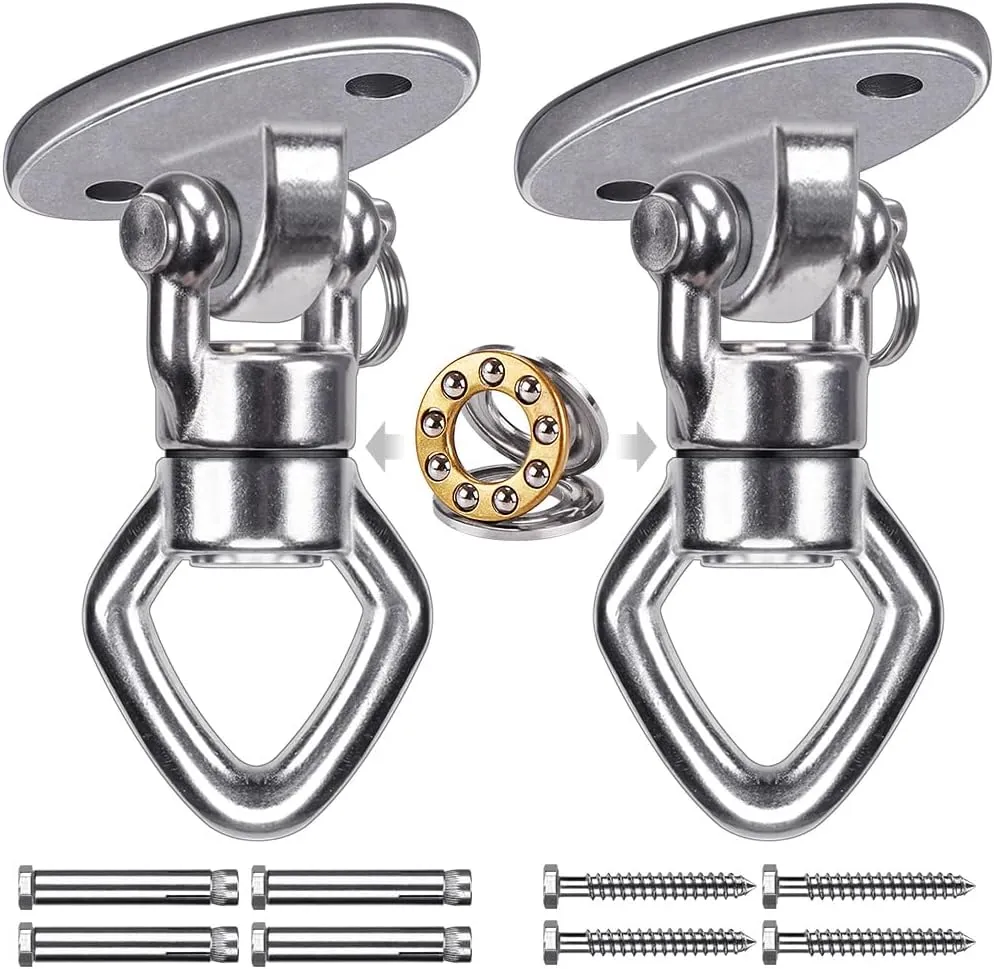 2Pack Swing Hanger with Bearing Swivel 800LB Capacity Stainless Steel Aerial Silks Ceiling Mount Bracket Hammock Hardware for Swings, Hanging Chair, Aerial Hoop, Heavy Bag, Yoga Swing