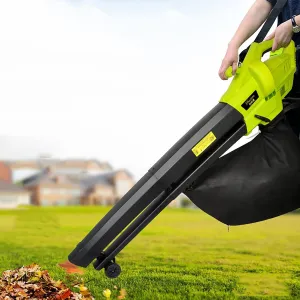 3 in 1 Leaf Blower Vacuum Cleaner and Shredder, 3000 W Gardening Blower, with Guide Wheels   Shoulder Strap   40L Collection Bag, 16:1 Shredder Ratio, 270 KM/H Dust Blow Tool,30M (15M)