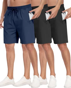 3 Pack Men's Athletic Running Shorts with Zipper Pockets,Gym Workout Basketball Hiking Shorts for Men