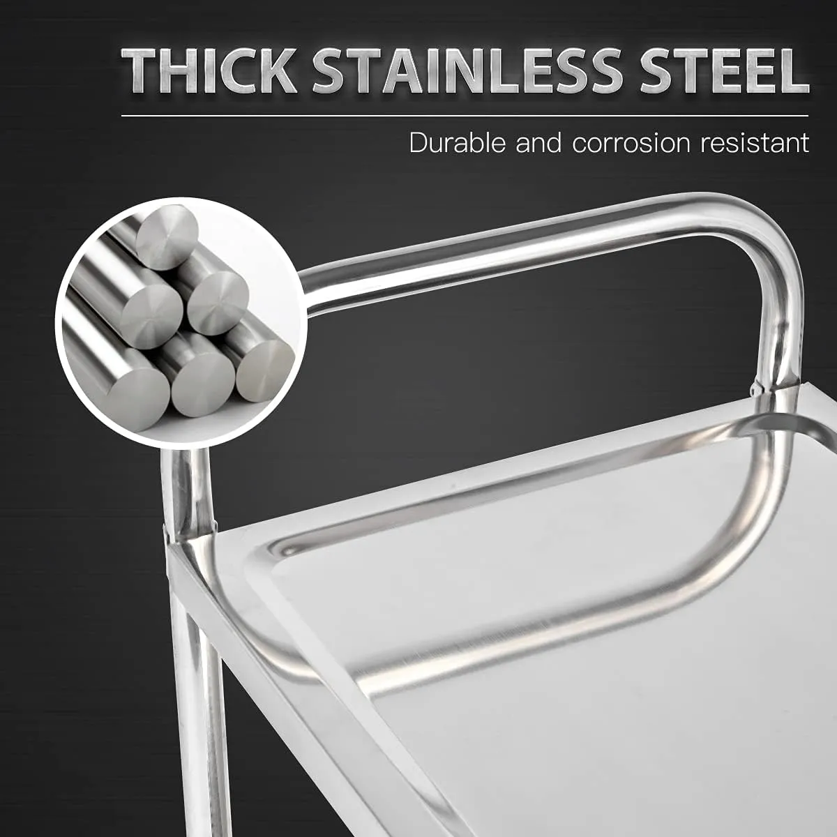 3 Shelf Stainless Steel Cart, 420 lbs, 1MM Thick, Serving With Wheels, Household Service Trolley, 360 Rotation Storage Shelf With Locking Wheels (29.5*15.8*37.4)'' Utility