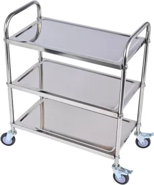 3 Shelf Stainless Steel Cart, 420 lbs, 1MM Thick, Serving With Wheels, Household Service Trolley, 360 Rotation Storage Shelf With Locking Wheels (29.5*15.8*37.4)'' Utility