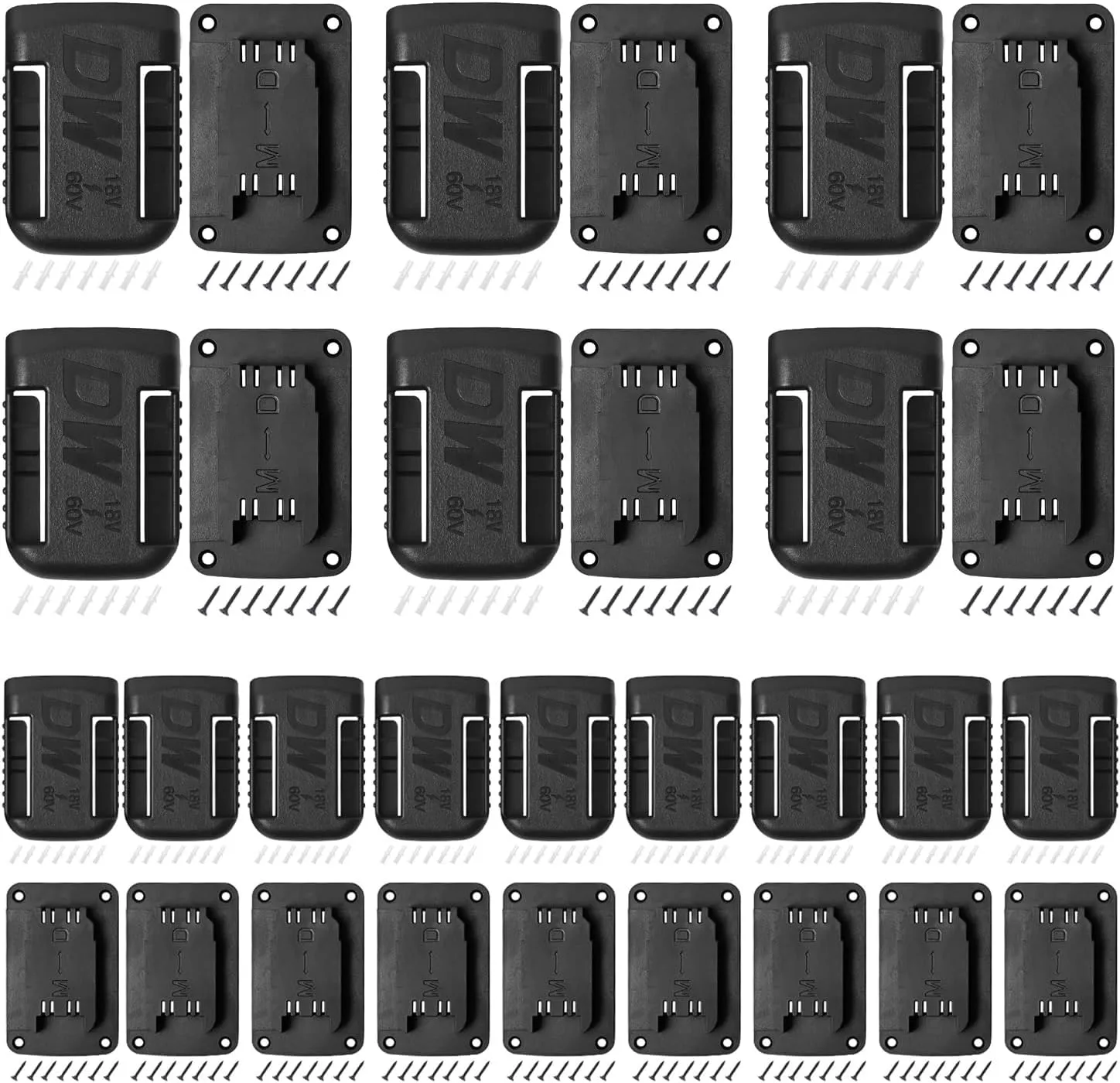 30pas Tool Holders and Battery Holder for Dewalt 20v Wall Mount Hanger Battery Drill Tool Storage Shelf for Milwaukee M18(black)