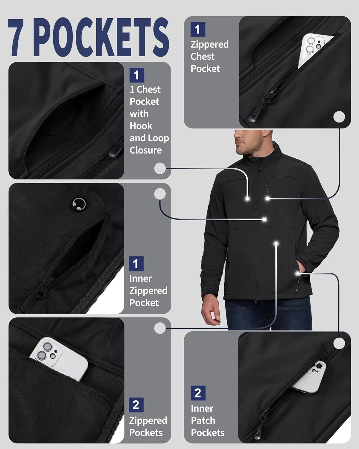 33,000ft Men's Lightweight Softshell Jacket Warm Fleece Lined Windbreaker Waterproof Soft Shell for Outdoor Hiking