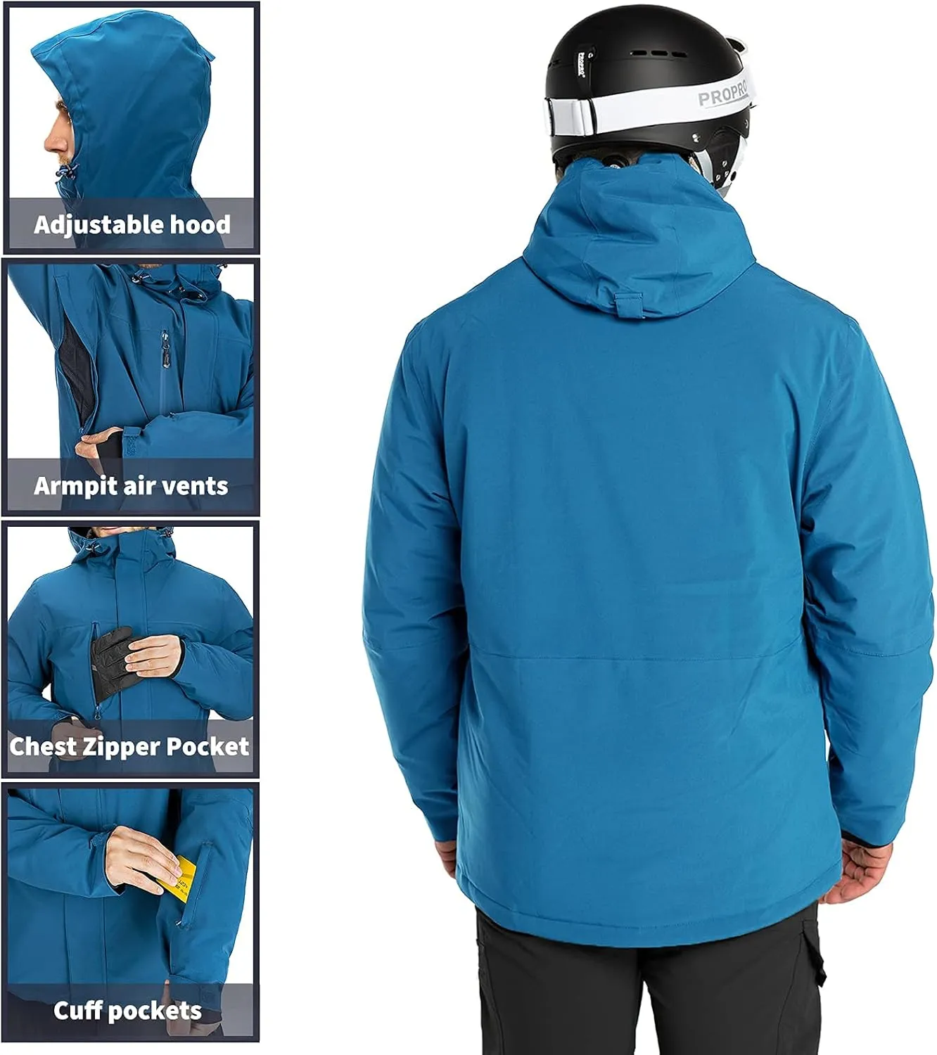 33,000ft Mens Ski Jacket Waterproof Insulated Snow Jacket, Mountain Breathable Winter Jackets for Men Ski Snowboard Coat