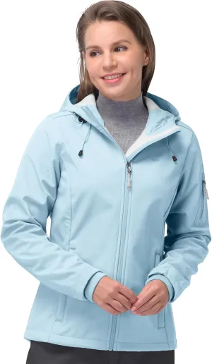 33,000ft Women's Softshell Jacket, Fleece Lined Warm Jacket Light Hooded Windproof Coat for Outdoor Hiking