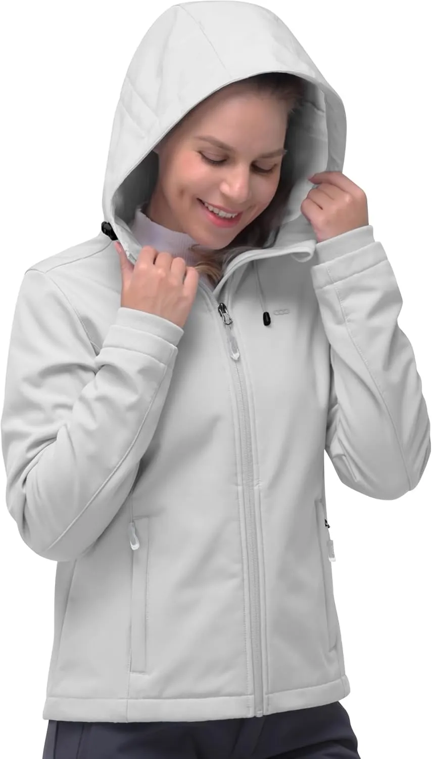 33,000ft Women's Softshell Jacket, Fleece Lined Warm Jacket Light Hooded Windproof Coat for Outdoor Hiking