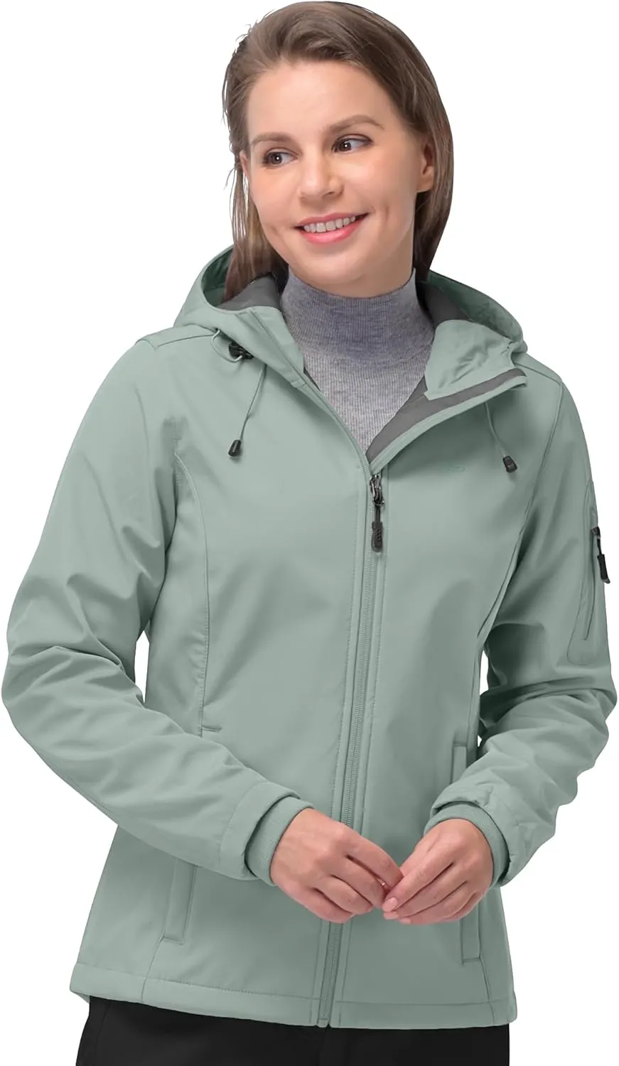 33,000ft Women's Softshell Jacket, Fleece Lined Warm Jacket Light Hooded Windproof Coat for Outdoor Hiking