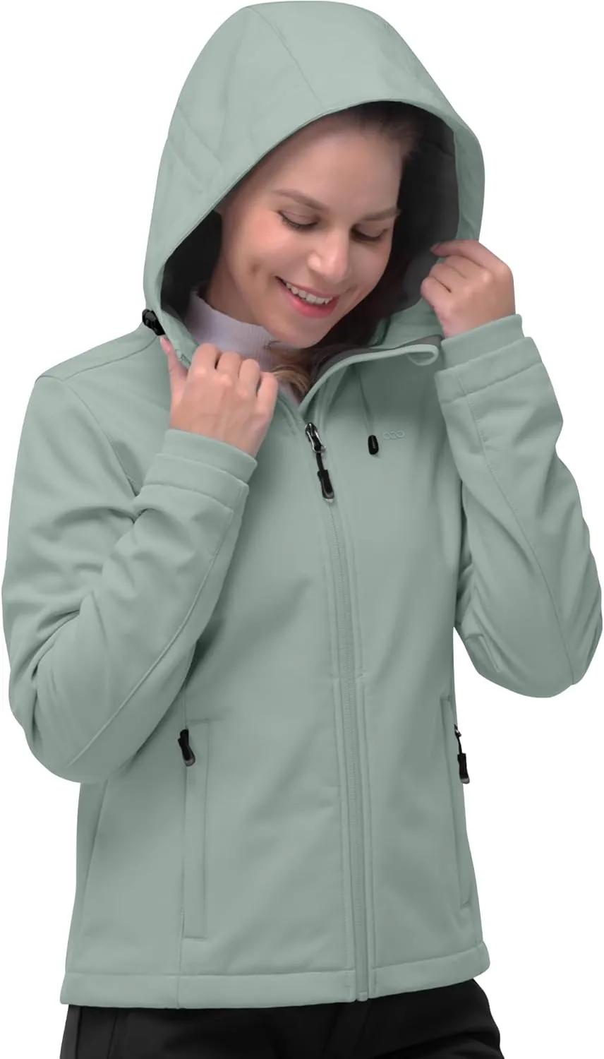 33,000ft Women's Softshell Jacket, Fleece Lined Warm Jacket Light Hooded Windproof Coat for Outdoor Hiking