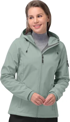 33,000ft Women's Softshell Jacket, Fleece Lined Warm Jacket Light Hooded Windproof Coat for Outdoor Hiking