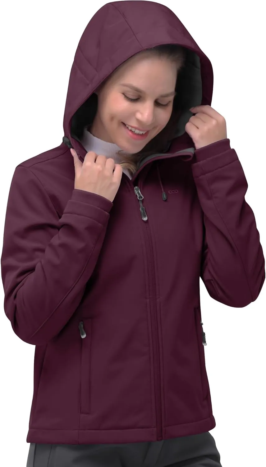 33,000ft Women's Softshell Jacket, Fleece Lined Warm Jacket Light Hooded Windproof Coat for Outdoor Hiking