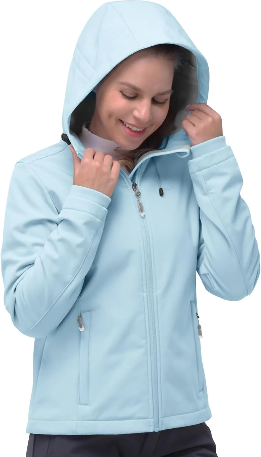 33,000ft Women's Softshell Jacket, Fleece Lined Warm Jacket Light Hooded Windproof Coat for Outdoor Hiking