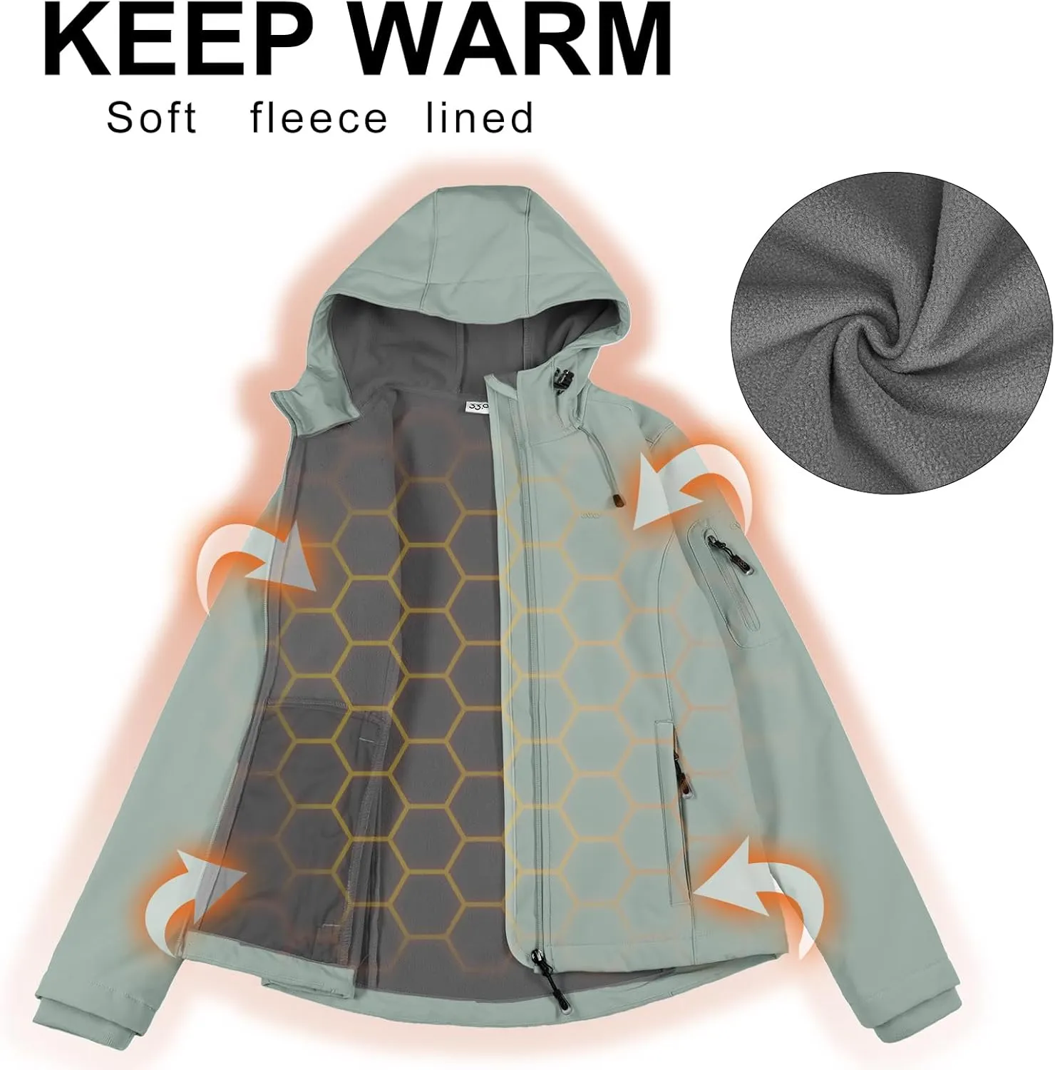 33,000ft Women's Softshell Jacket, Fleece Lined Warm Jacket Light Hooded Windproof Coat for Outdoor Hiking