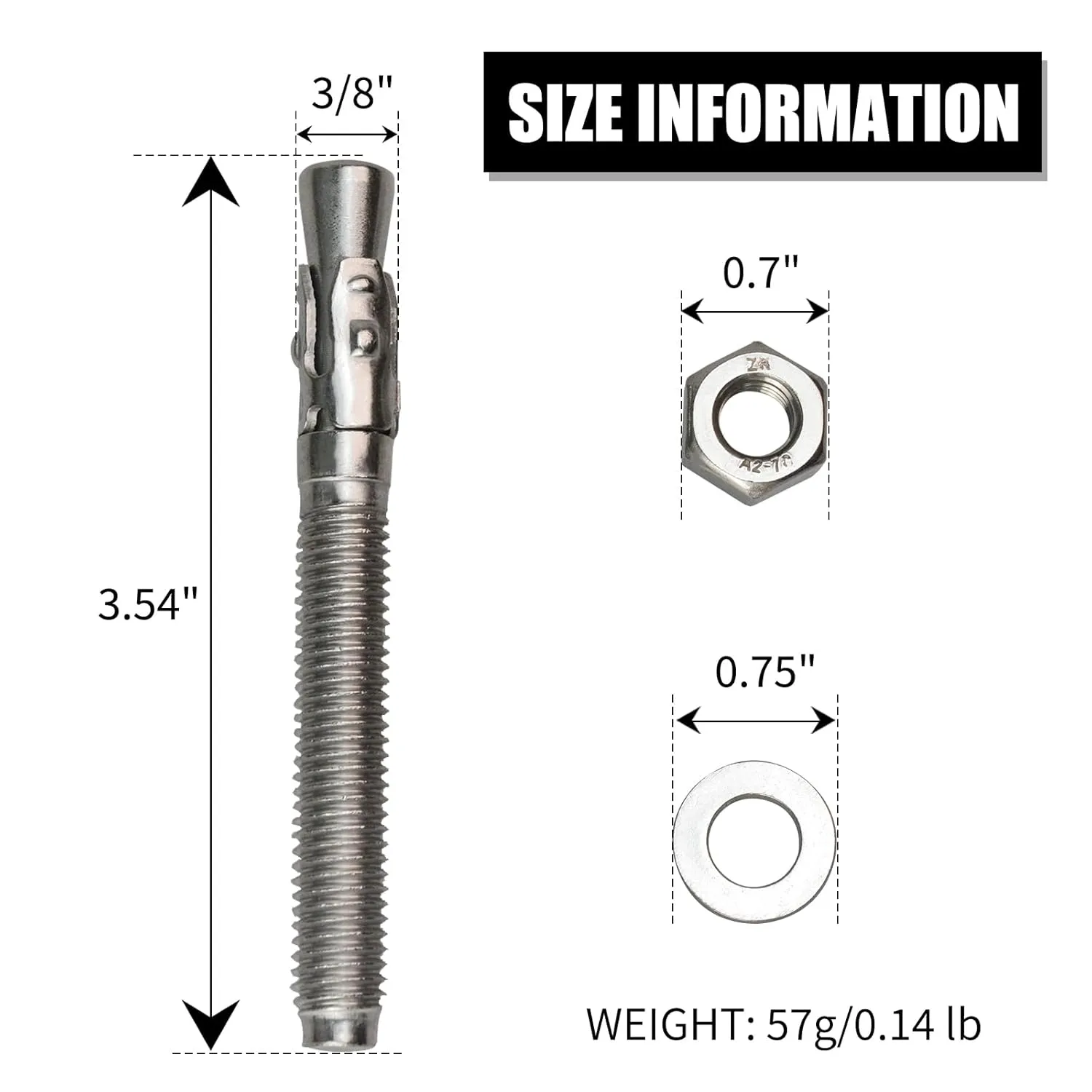 35kN UIAA Certified Heavy Duty Stainless Steel Climbing Bolt Hangers & Expansion Bolts Set, M10, Silver, 5pc