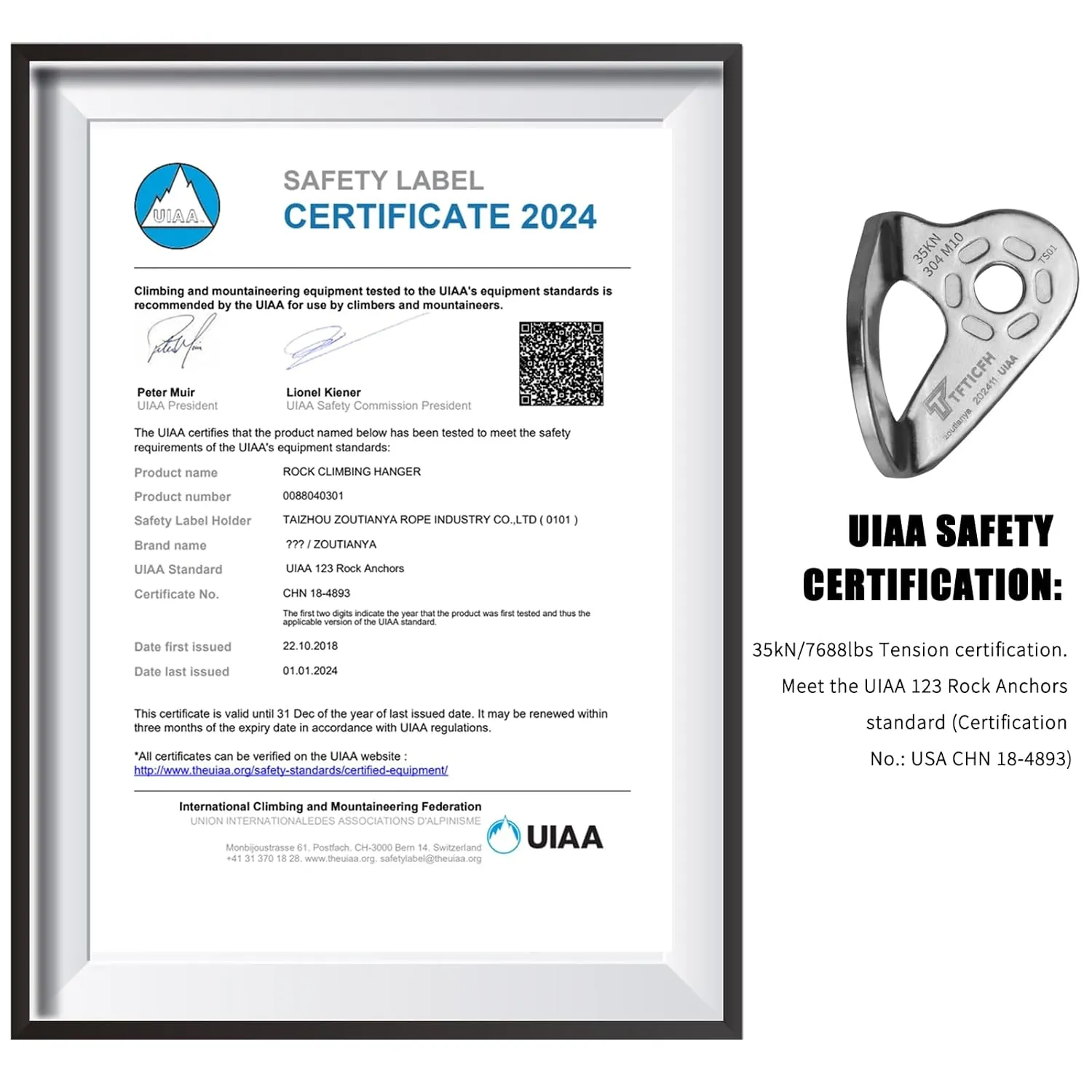 35kN UIAA Certified Heavy Duty Stainless Steel Climbing Bolt Hangers & Expansion Bolts Set, M10, Silver, 5pc