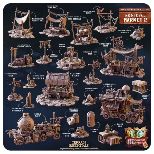 3D Printed Cast n Play Medieval Market 2 Terrain Set 28mm 32mm D&D