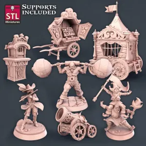 3D Printed STL Miniatures Carnival Set 28mm - 32mm War Gaming D&D