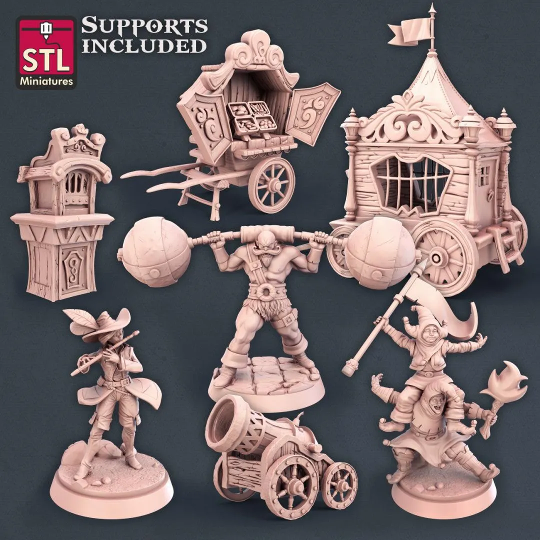 3D Printed STL Miniatures Carnival Set 28mm - 32mm War Gaming D&D