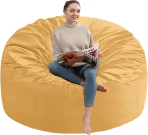 3Ft Bean Bag Chair, Memory Foam Filling Bean Bag Chairs with Velvet Cover, Removable and Machine Washable Cover, Giant Bean Bag Chair for Adult - Mustard