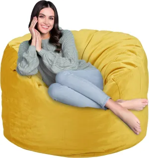3Ft Bean Bag Chairs, Giant Bean Bag Chair with Memory Foam Filling, Removable and Machine Washable Velvet Cover, Bean Bag Chairs for Adult - Mustard (36"×36"×24")