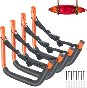 4 Pack Kayak Storage Rack, 15 Inch Kayak Rack for Garage, Kayak Hooks for Garage Wall with Nylon Straps, Kayak Wall Mount Hangers for Kayaks,Surfboards,Canoes,Snowboards,Tools (Multiple Colors)