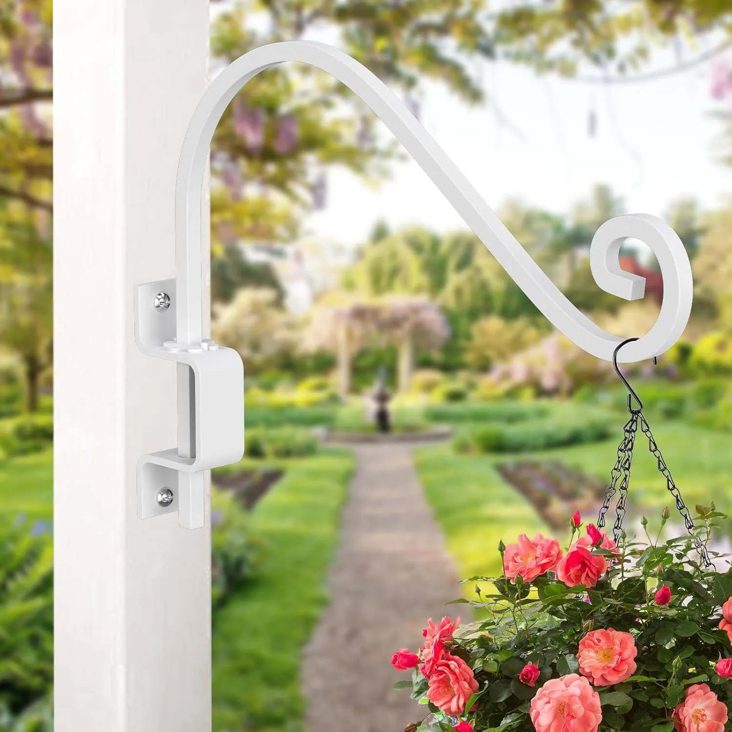 4 Pack Plant Hangers Outdoor : Swivel Bird Feeder Hangers Wall Mount - 15 Inch Swivel Plant Hooks for Hanging Baskets, Flower, Lantern, Wind Chimes (White)