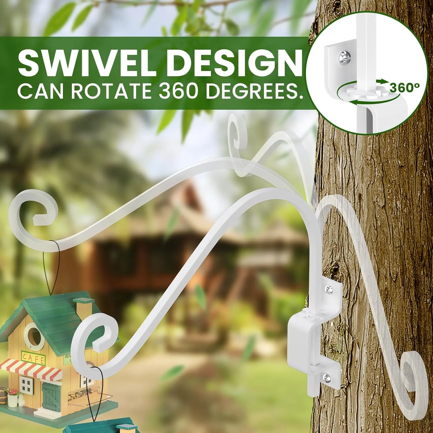 4 Pack Plant Hangers Outdoor : Swivel Bird Feeder Hangers Wall Mount - 15 Inch Swivel Plant Hooks for Hanging Baskets, Flower, Lantern, Wind Chimes (White)