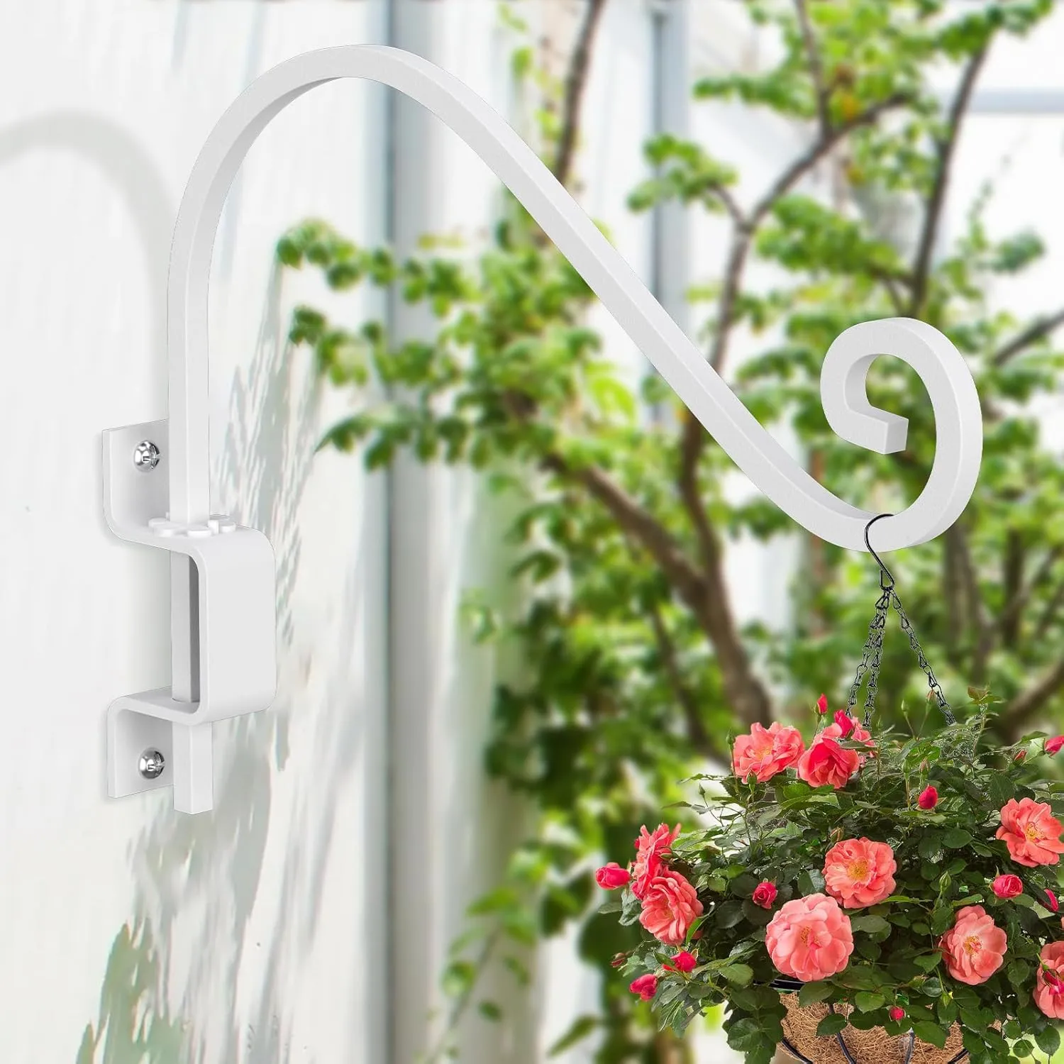 4 Pack Plant Hangers Outdoor : Swivel Bird Feeder Hangers Wall Mount - 15 Inch Swivel Plant Hooks for Hanging Baskets, Flower, Lantern, Wind Chimes (White)