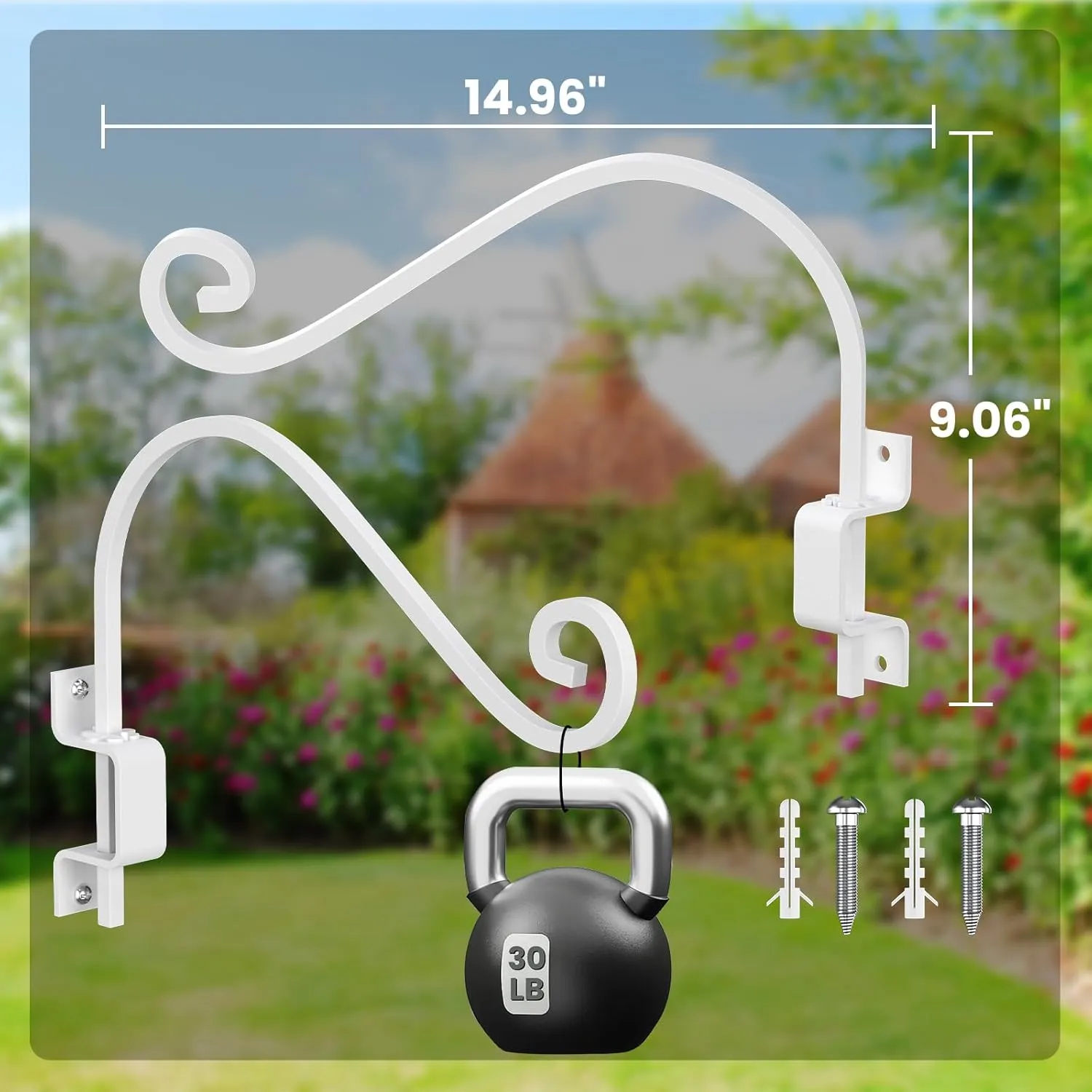 4 Pack Plant Hangers Outdoor : Swivel Bird Feeder Hangers Wall Mount - 15 Inch Swivel Plant Hooks for Hanging Baskets, Flower, Lantern, Wind Chimes (White)