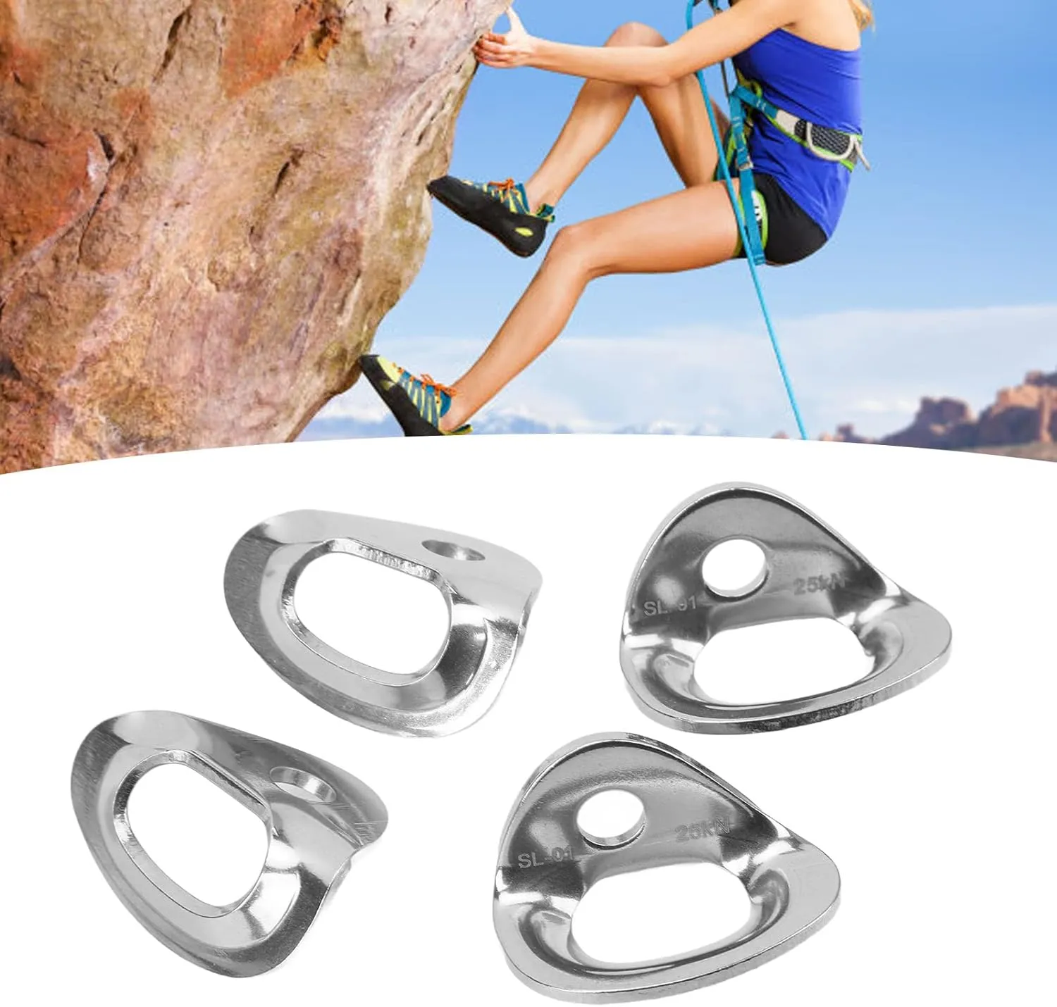 4 Pair Climbing Hanger, Stainless Steel Climbing Anchor Hanger Climbing Anchor, Wear Resistant High Load Bo lt Hanger for Mountaineering, Lifting